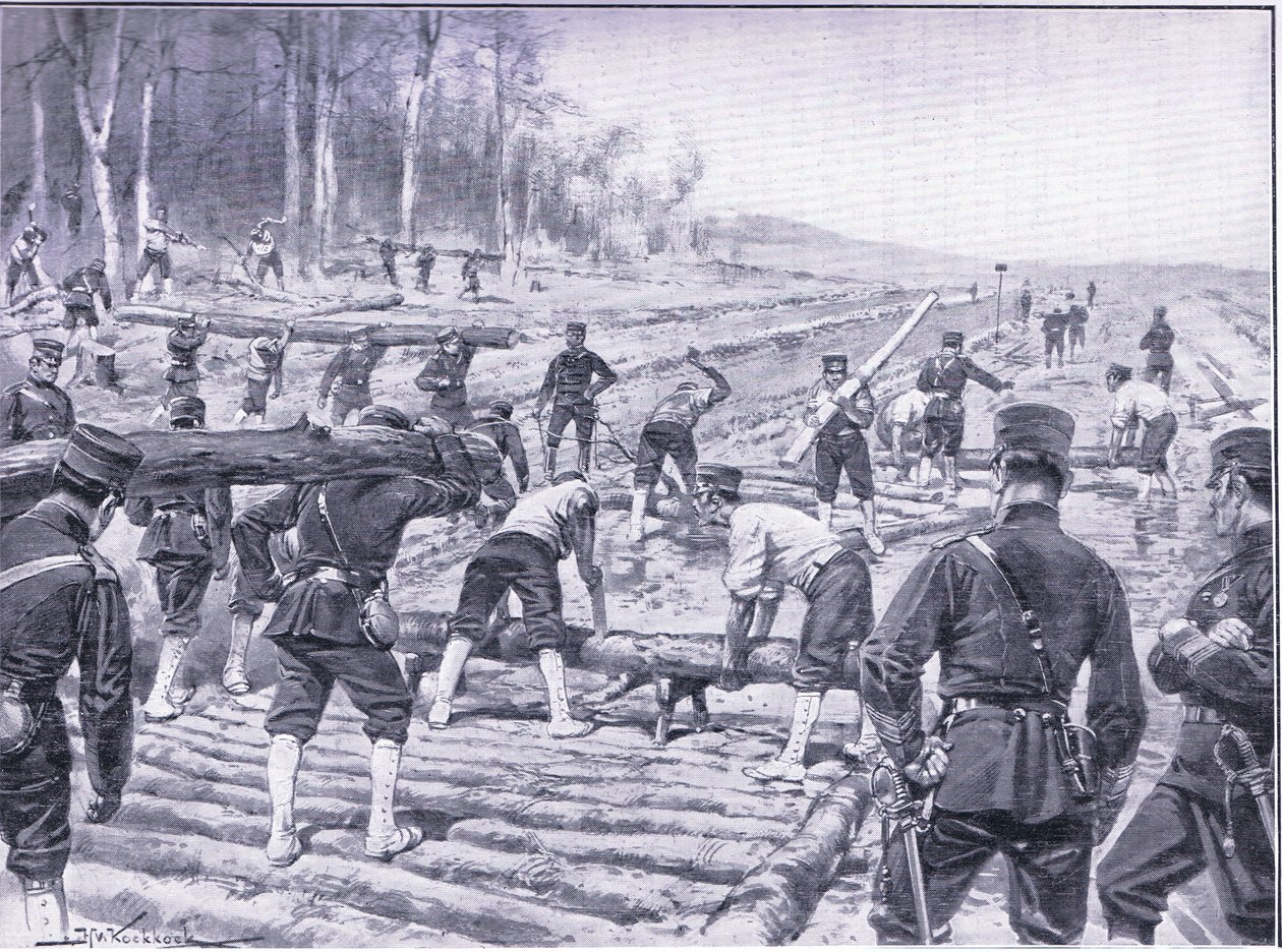 Japanese Engineers Constructing a Timber Road for Troops by Johannes Hermann Barend Koekkoek