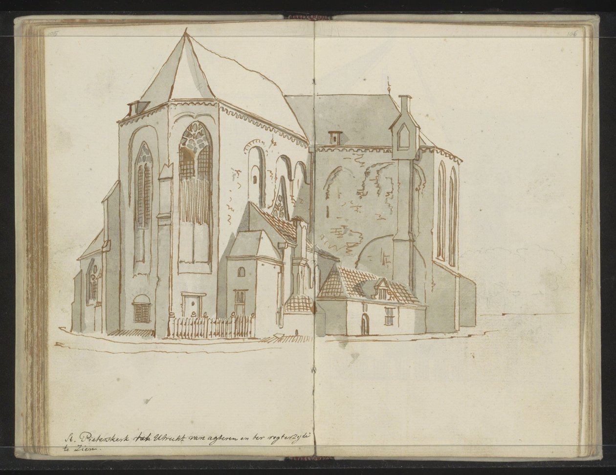 Right and Rear Side of the Pieterskerk in Utrecht by Johannes Huibert Prins