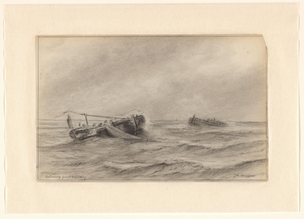 Fishing Boats at Sea by Johannes Huygens (signed by artist)
