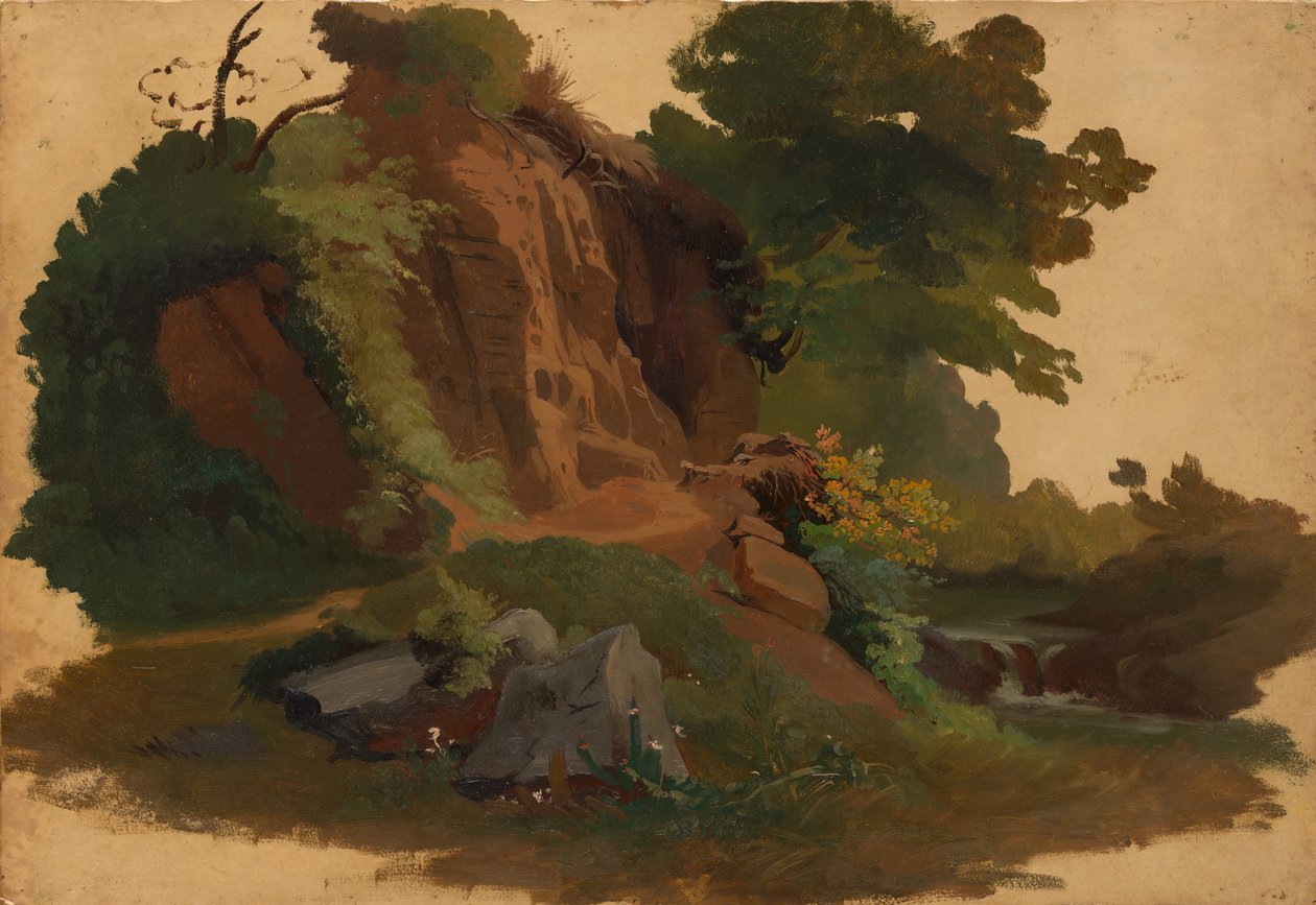 Rocky Outcrop by a Stream in the Roman Campagna, ca. 1835-40 by Johannes Jakob Frey
