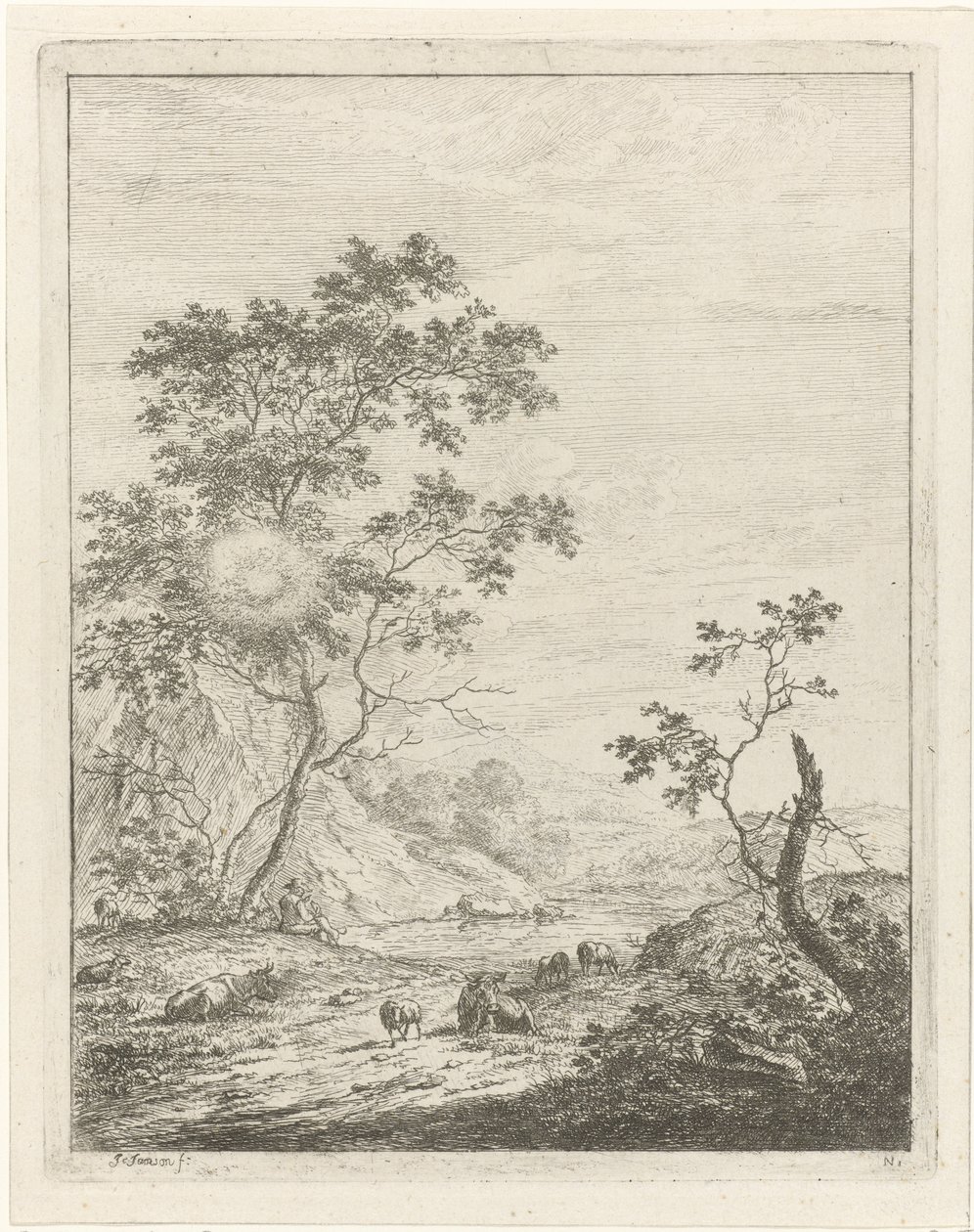 Mountainous Landscape with Shepherd and Cattle by Johannes Janson