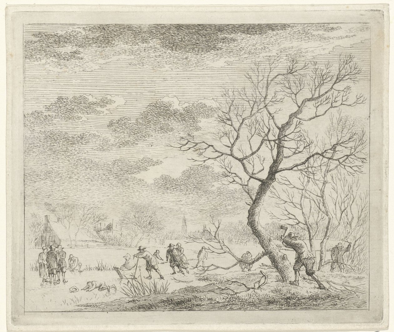 Winter Landscape with Skaters (January) (The Twelve Months) by Johannes Janson