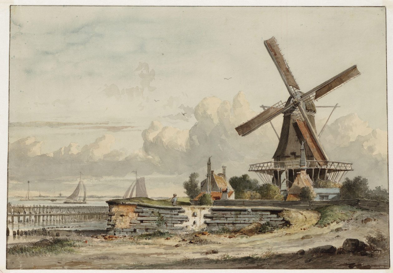 Bolwerk het Blauwhoofd with Mill De Bok by Johannes Jelgerhuis