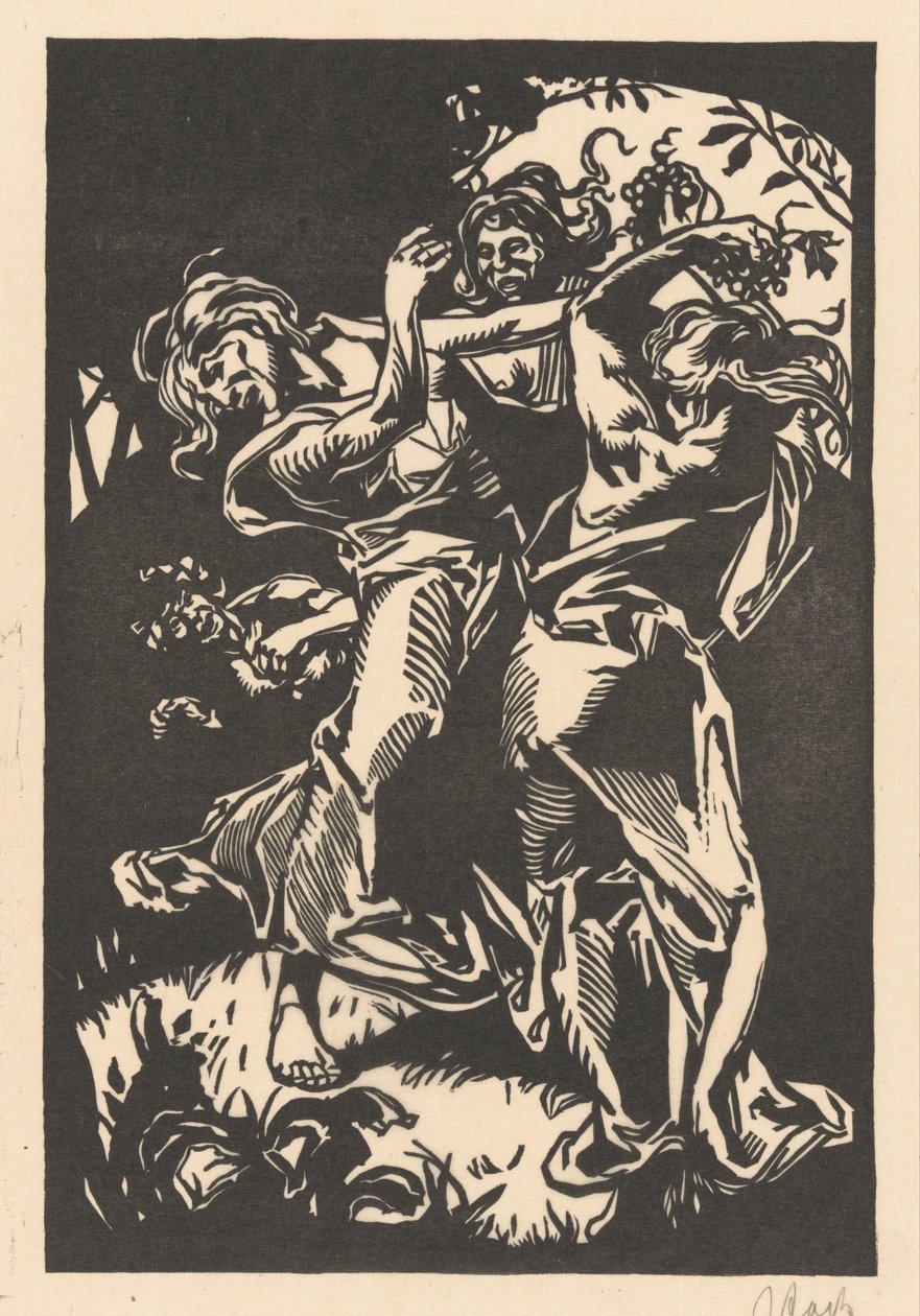 Dancing Women with Grapes and Satyr by Johannes Josephus Aarts (signed by artist)