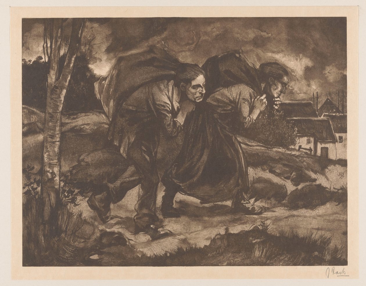 Man and Woman with Sack on Back by Johannes Josephus Aarts (signed by artist)