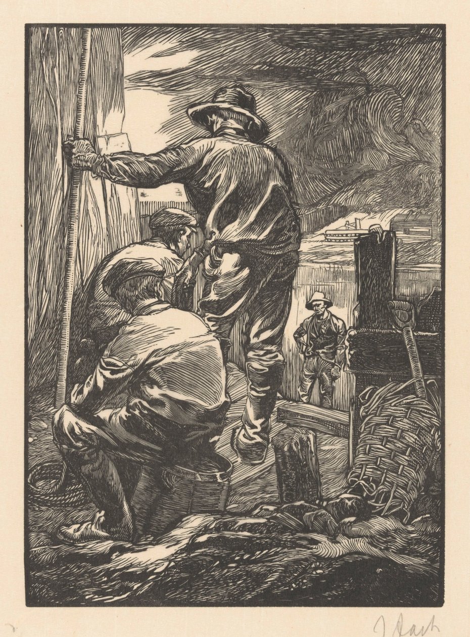 Four Workers by the Water by Johannes Josephus Aarts (signed by artist)