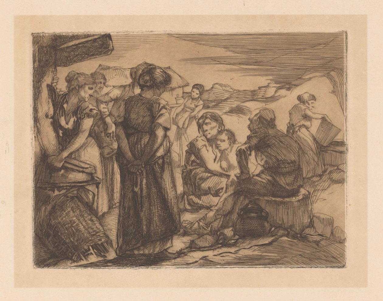 Man, Women and Child in Hilly Landscape by Johannes Josephus Aarts