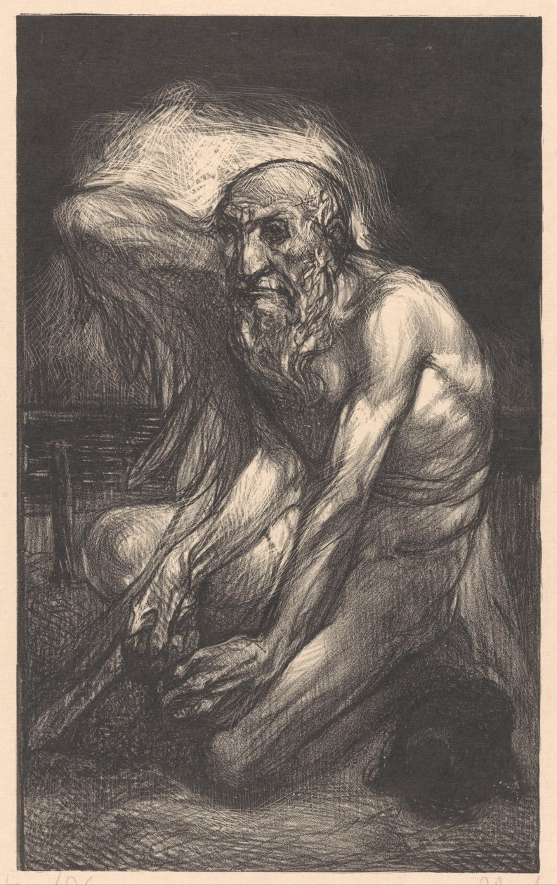 Seated Bearded Man with Wings by Johannes Josephus Aarts