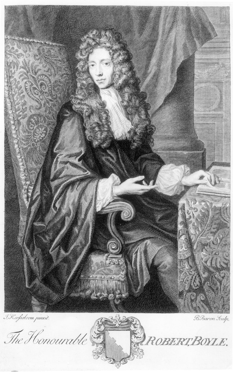The Honorable Robert Boyle (1627-91) engraved by B. Baron by Johannes Kerseboom