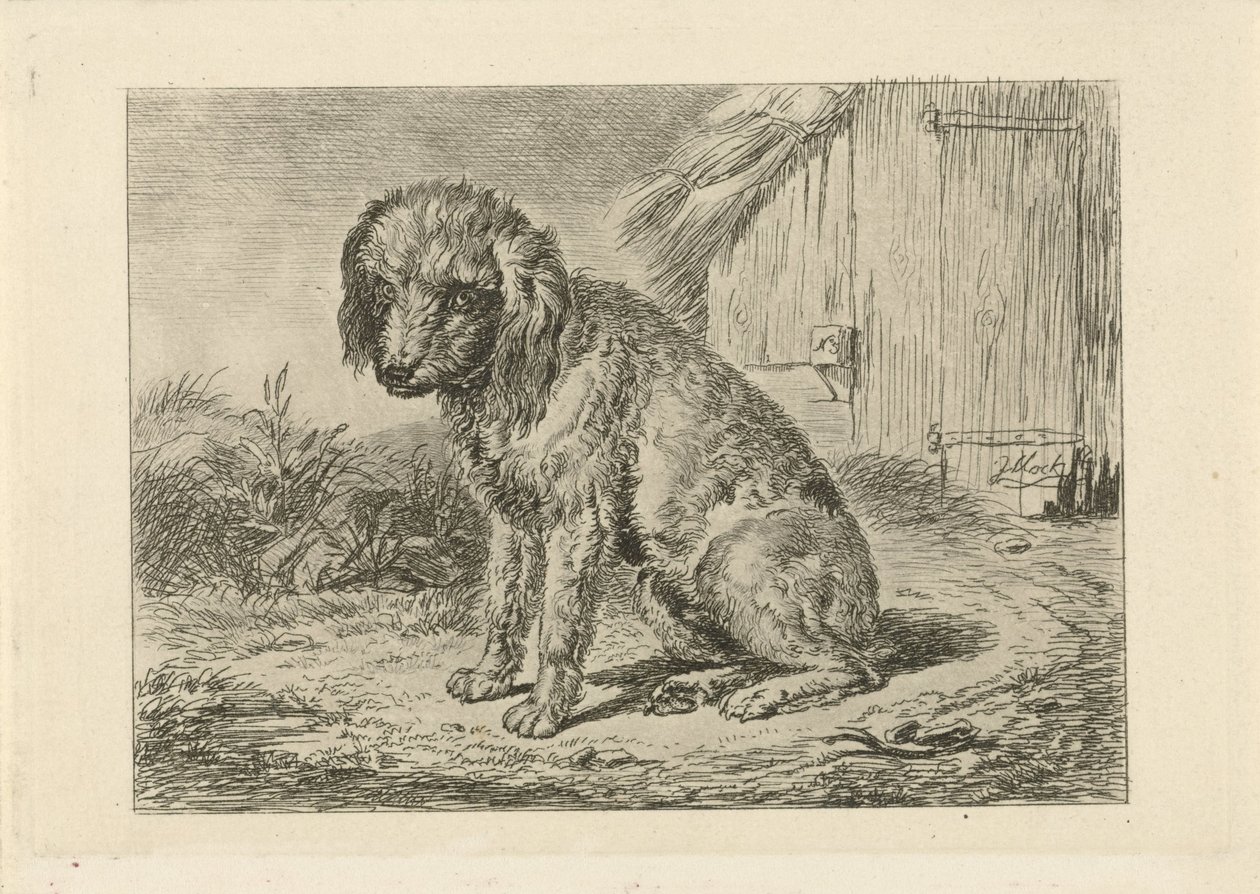 Sitting Dog by a Barn by Johannes Mock