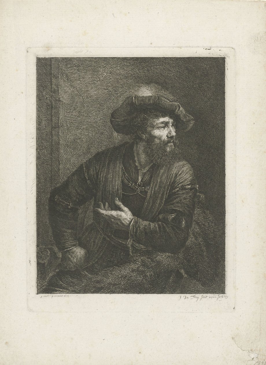 Portrait of an unknown man with a feathered beret by Johannes Pieter de Frey