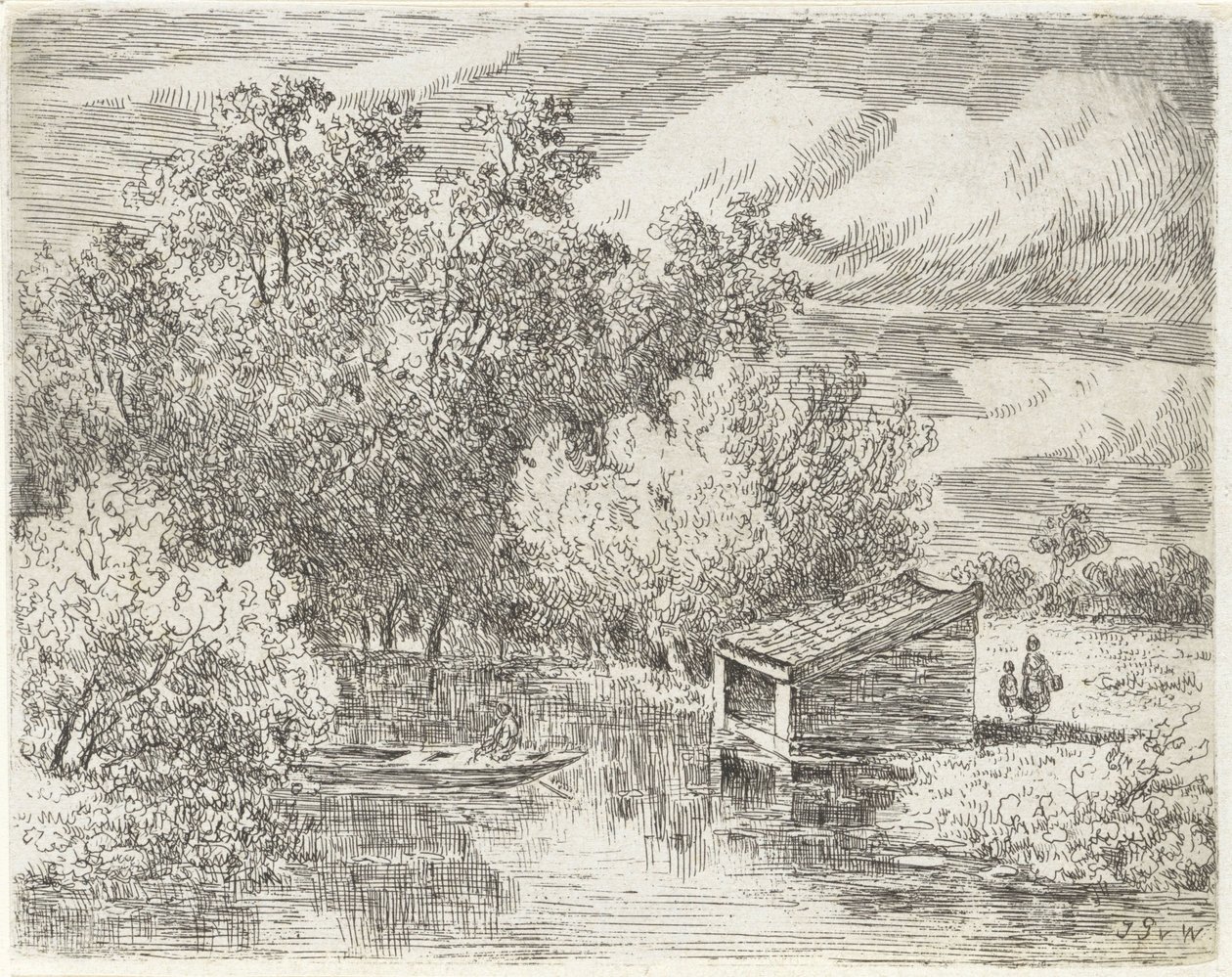 Boathouse on a River by Johannes Pieter van Wisselingh