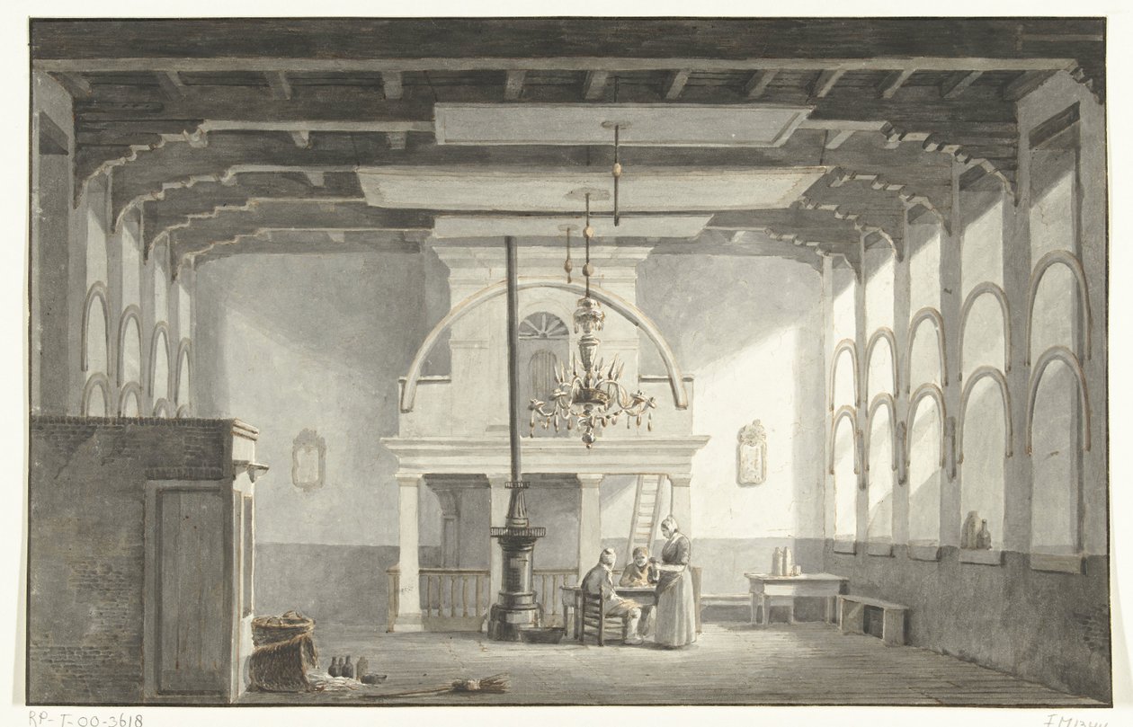 The Hall in the Kloveniersdoelen in Dordrecht Where the National Synod Was Held in 1618-1619, 1836 by Johannes Rutten (signed by artist)