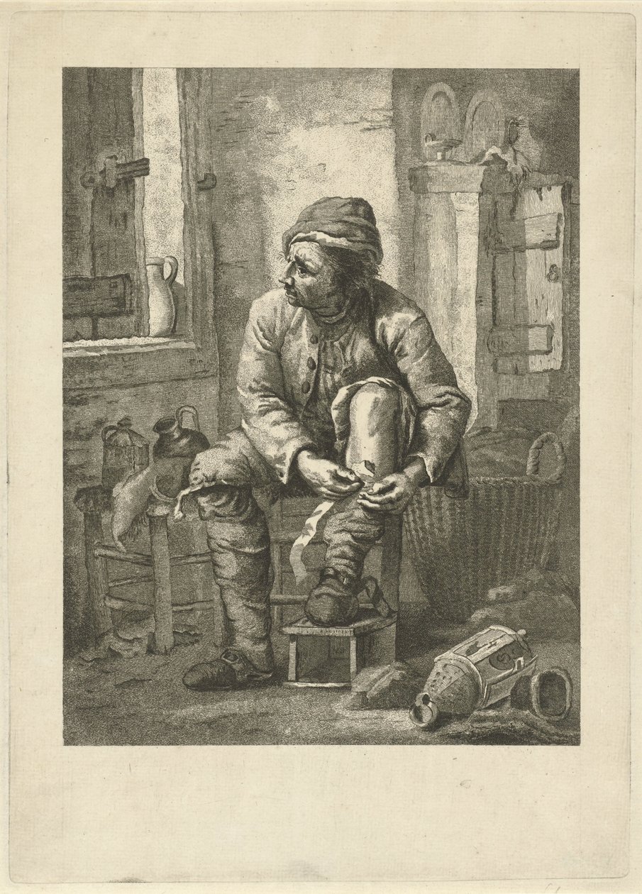 Man bandaging his leg by Johannes Schoenmakers