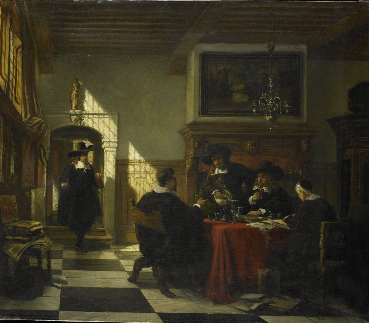 Company in 17th-Century Dress at a Table with a Nautilus Cup by Johannes Stroebel