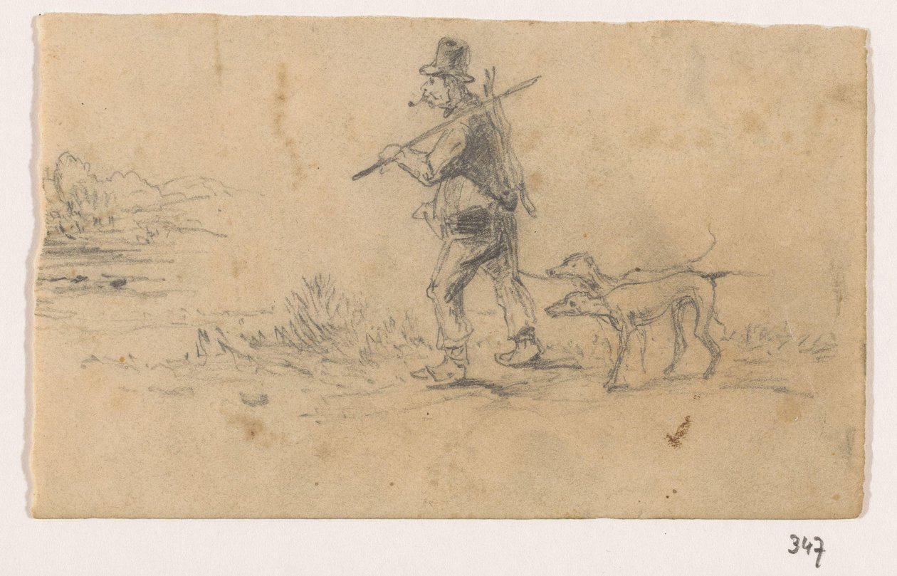 Hunter with Dogs and a Hare on His Back by Johannes Tavenraat (signed by artist)