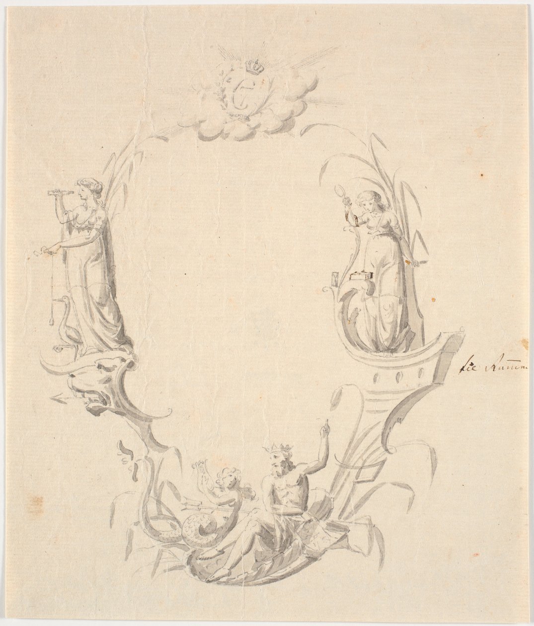 Draft for Title Vignette for a Sea Chart (with the text: Pass Chart over Kattegat, published by the Sea Chart Archive 1799) by Johannes Wiedewelt