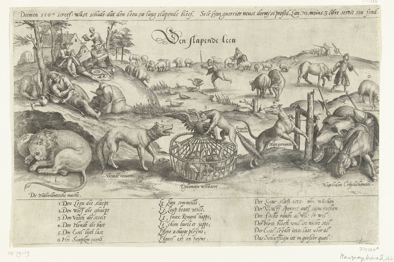 The Sleeping Lion, 1567 (The Sleeping Lion) (Four Allegories on the Events between 1576-1579 in the Netherlands) by Johannes Wierix (attributed to)