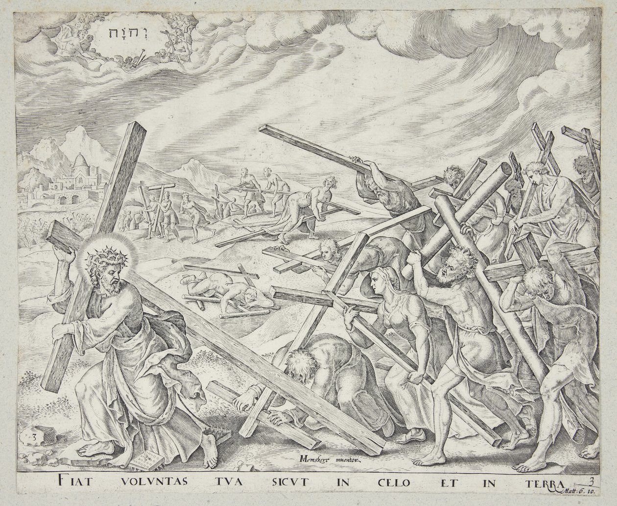 Man Takes the Cross on His Shoulders and Follows Christ by Johannes Wierix