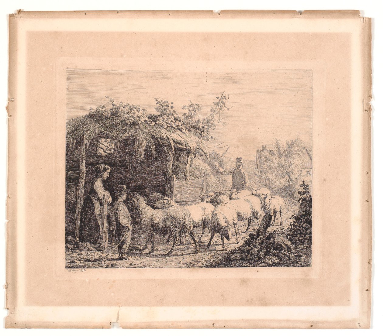 A Flock of Sheep Driven into a Stable by Johannes Wilhelm Zillen
