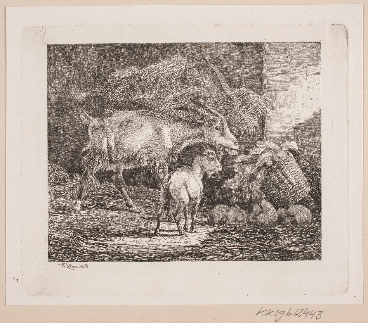 A Goat, a Kid, and Rabbits in a Stable by Johannes Wilhelm Zillen