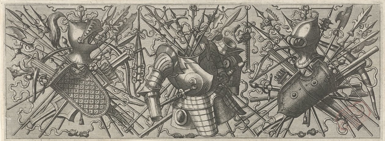 Frieze with a Helmet, Shield, and Crossed Weapons and Crossbows (Panoplia sev armamentarium) by Johannes of Lucas van Doetechum