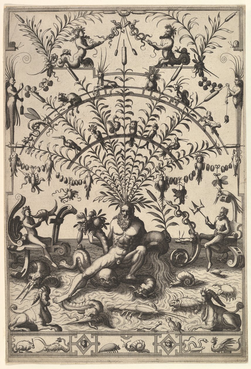 Modern Grotesque Decoration with a River God by Johannes van Doetecum I