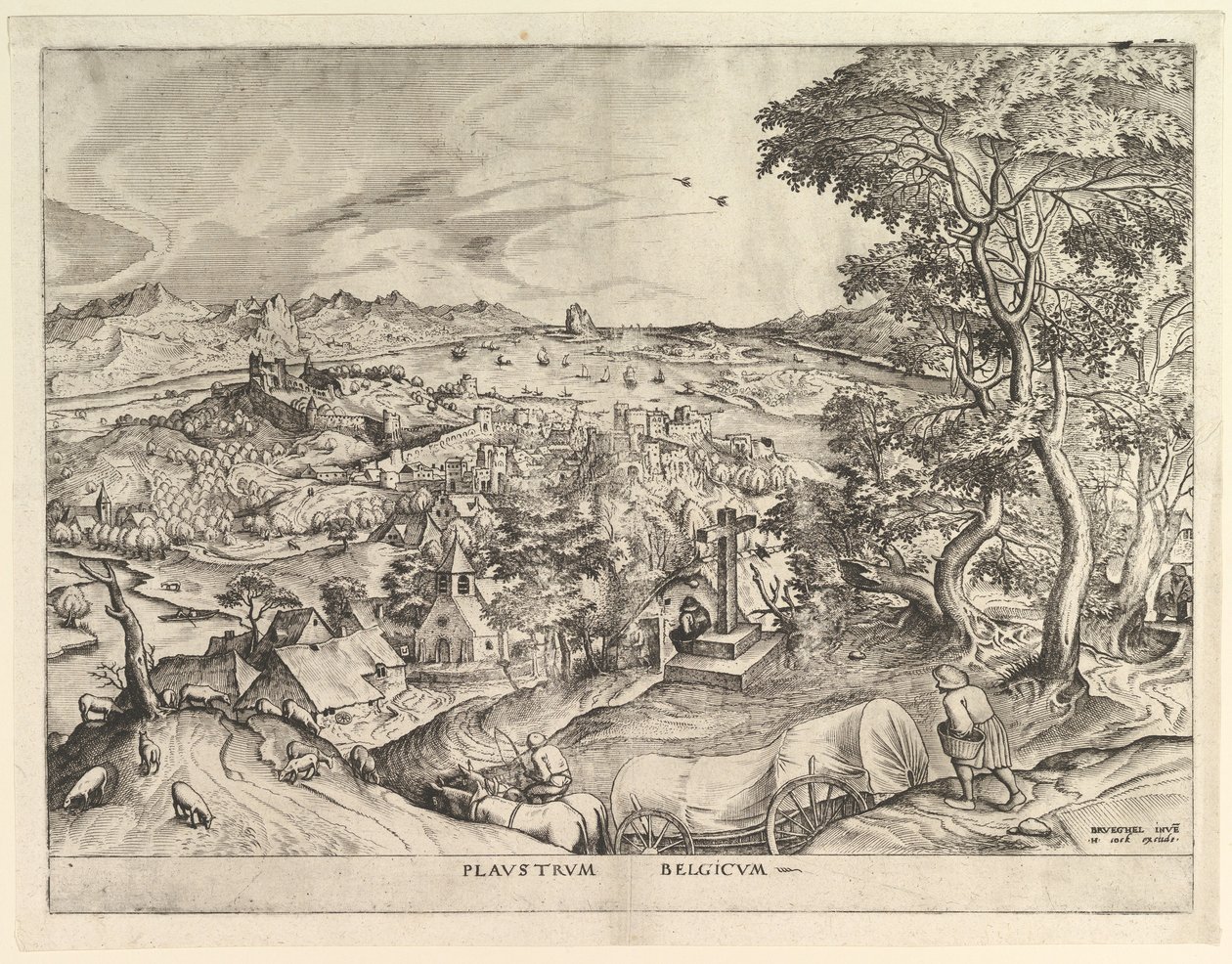 The Belgian Wagon Plaustrum Belgicum from The Large Landscapes, ca. 1555-56 by Johannes van Doetecum I