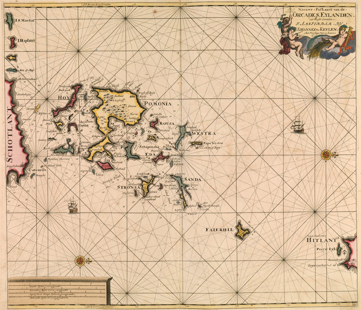 Chart of Orcades Eylande (Orkneys) from van Keulen
