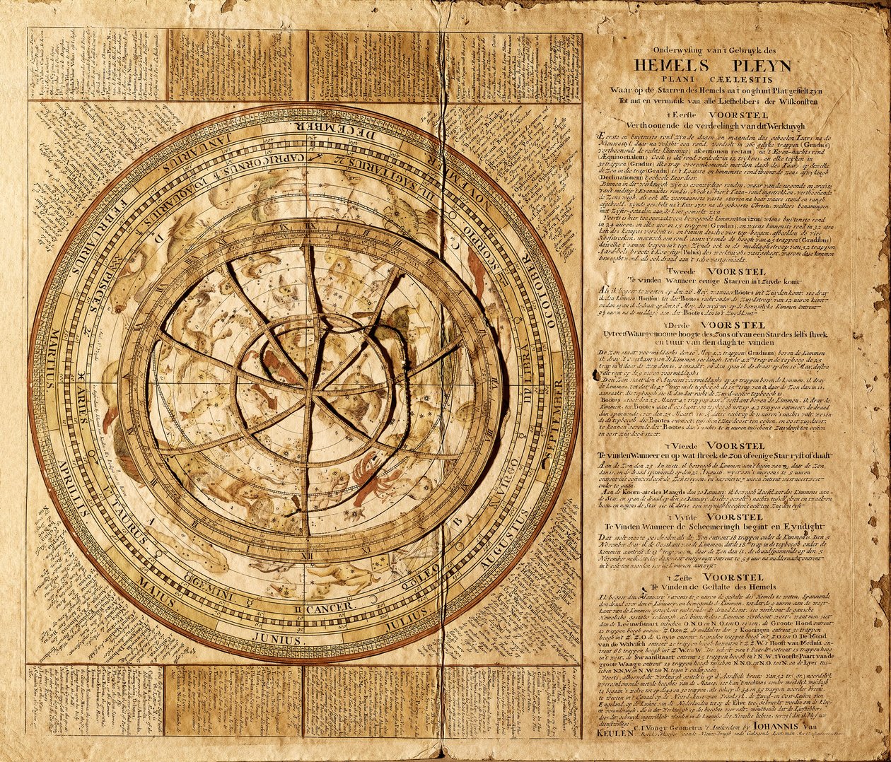 Celestial Planisphere by Dutch cartographer Johannes van Keulen (1654-1715). The constellations are represented and a movable circle allows tracking the position of the stars according to the month of the year. Barcelona Maritime Museum by Johannes van Keulen