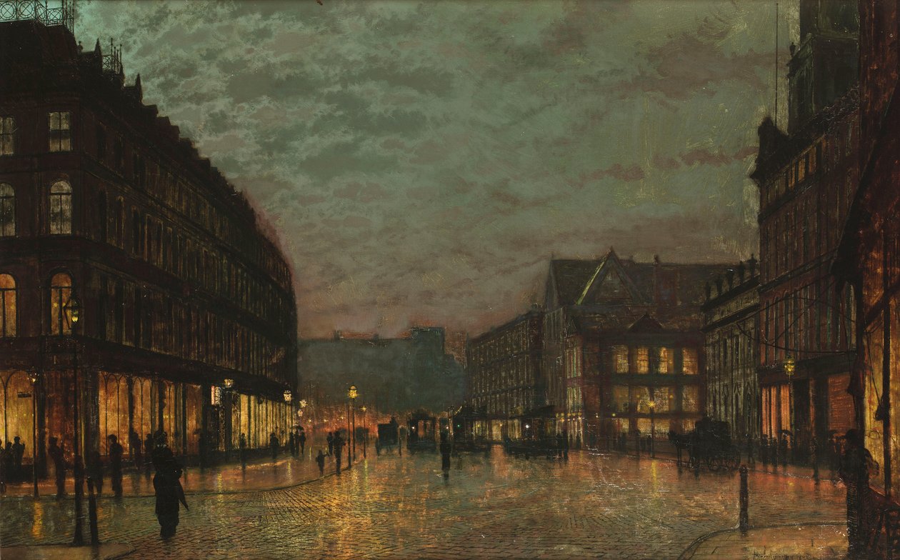 Boar Lane, Leeds, by Lamplight by John Atkinson Grimshaw