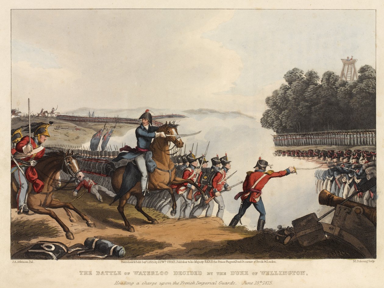 The Battle of Waterloo Decided by the Duke of Wellington, Heading a Charge Upon the French Imperial Guards, June 18th 1815, Engraved by M. Dubourg, 1819 by John Augustus Atkinson