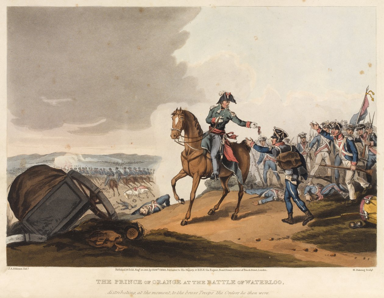 The Prince of Orange at the Battle of Waterloo, Distributing at the Moment, to the Brave Troops, the Orders He Then Wore, Engraved by M. Dubourg by John Augustus Atkinson
