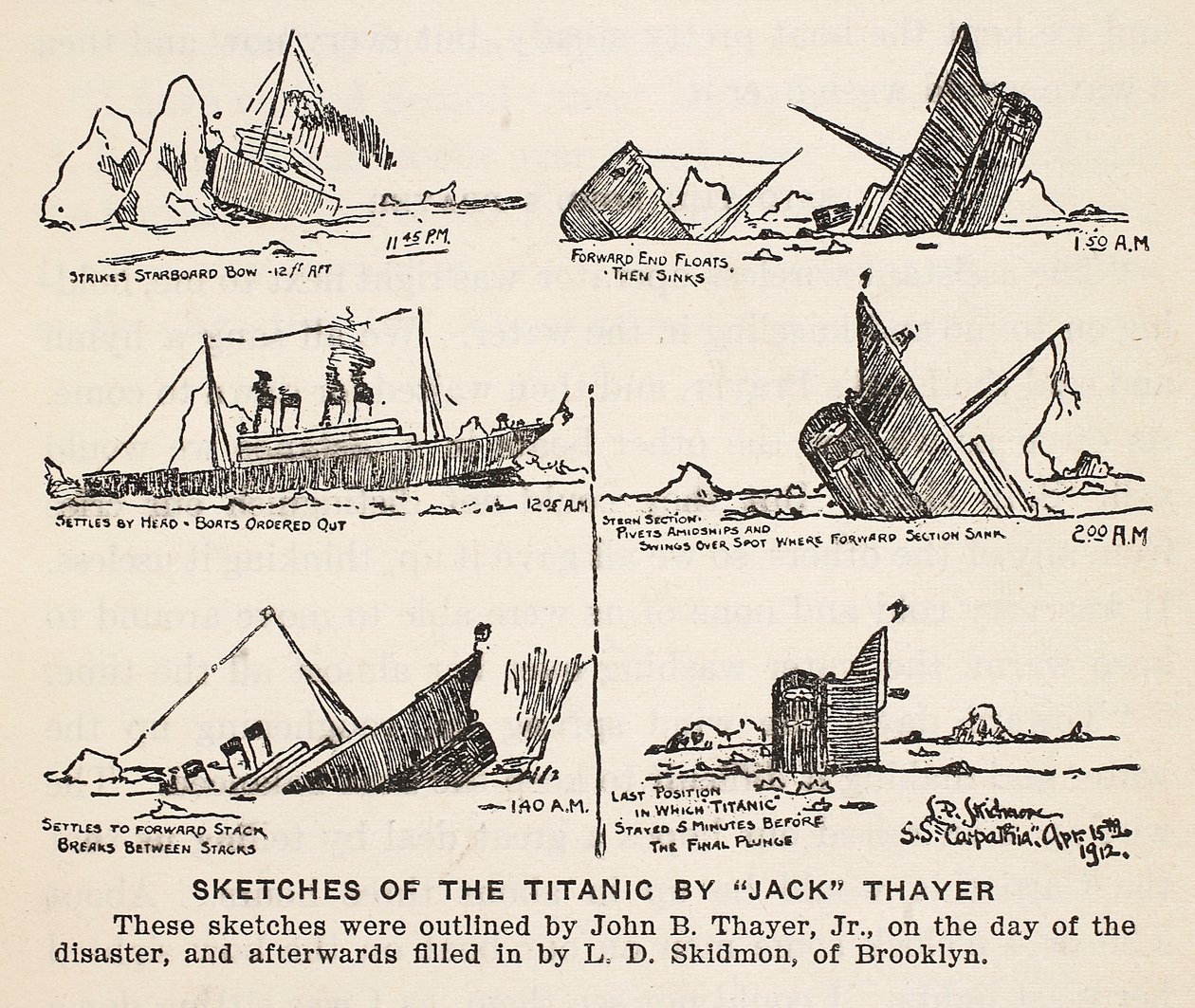 Sketches of Titanic sinking by John B. 