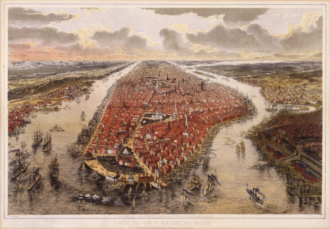 Birds Eye View of New York and Environs, 1865 by John Bachmann