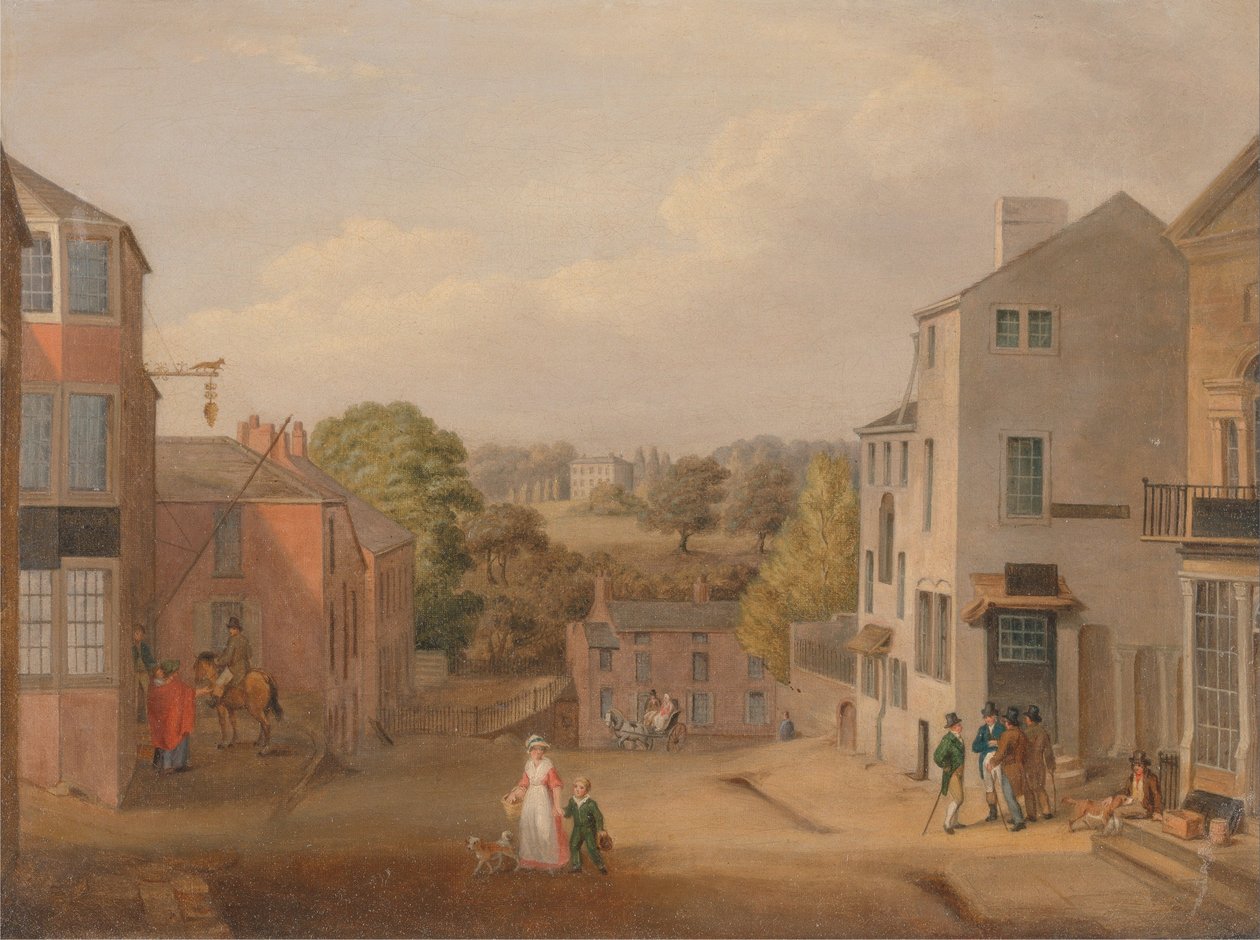 Street Scene in Chorley, Lancashire, with a View of Chorley Hall by John Bird of Liverpool