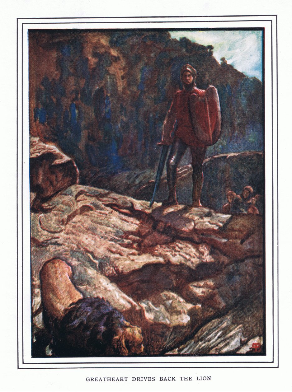 Great-Heart drives back the lion by John Byam Liston Shaw