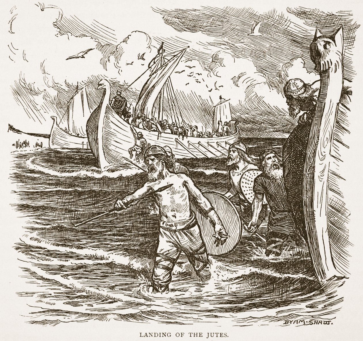 The Landing of the Jutes at the Isle of Thanet, Kent, England, 449 AD, illustration from 