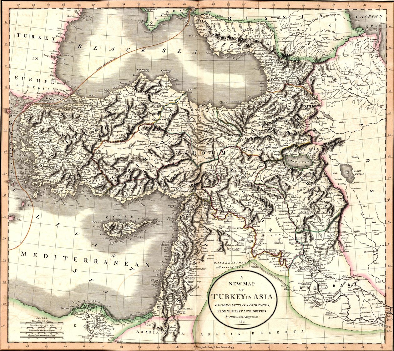 A New Map of Turkey in Asia, Divided into Its Provinces, from the Best Authorities by John Cary