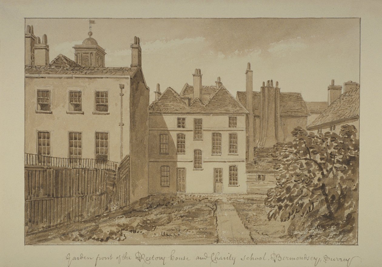 View of the rectory and Charity School of St Mary Magdalen, Bermondsey by John Chessell Buckler