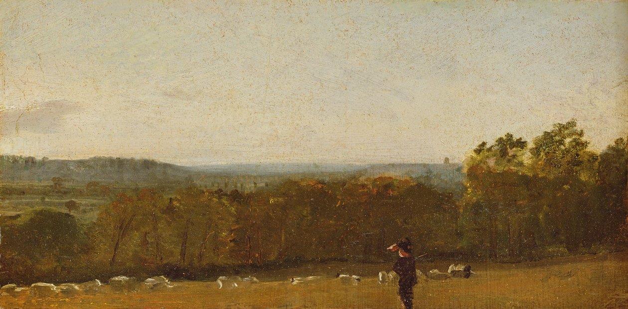 A Shepherd in a Landscape Looking Across Dedham Vale Towards Langham by John Constable