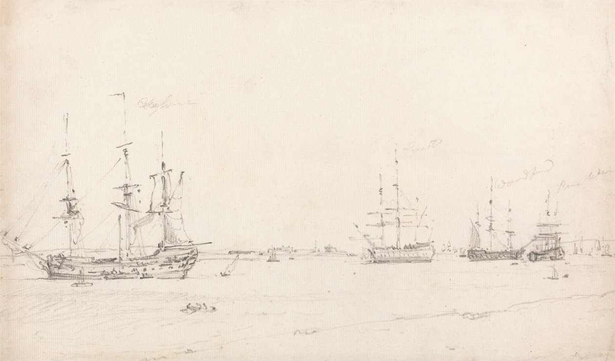 Four East Indiamen at Anchor by John Constable