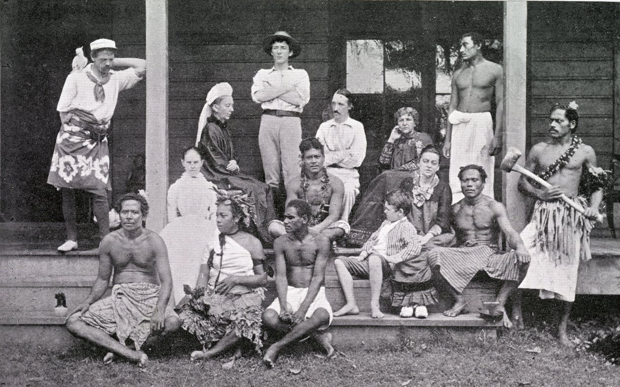 Robert Louis Stevenson with his household at Vailima, Samoa, 1892 by John Davis