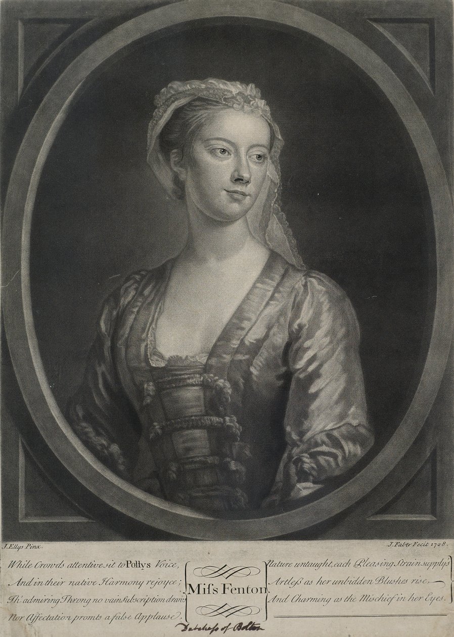Miss Fenton, engraved by John Faber the Younger (c.1695-1756), 1728 by John Ellys