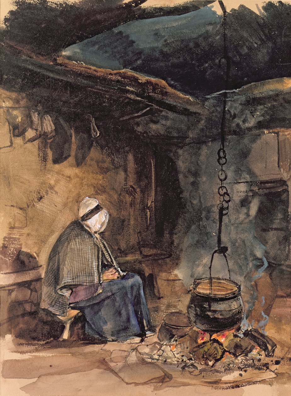 Watching the Pot Boil - A Cottage Interior by John Frederick Lewis