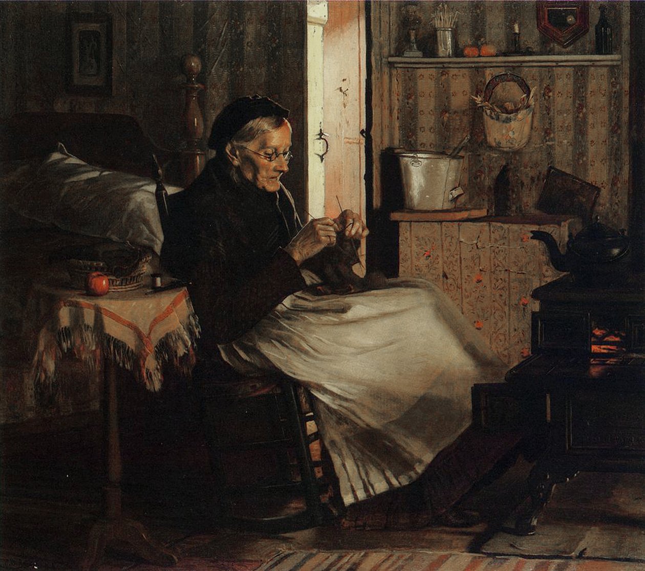 An Old Woman Knitting by John George Brown