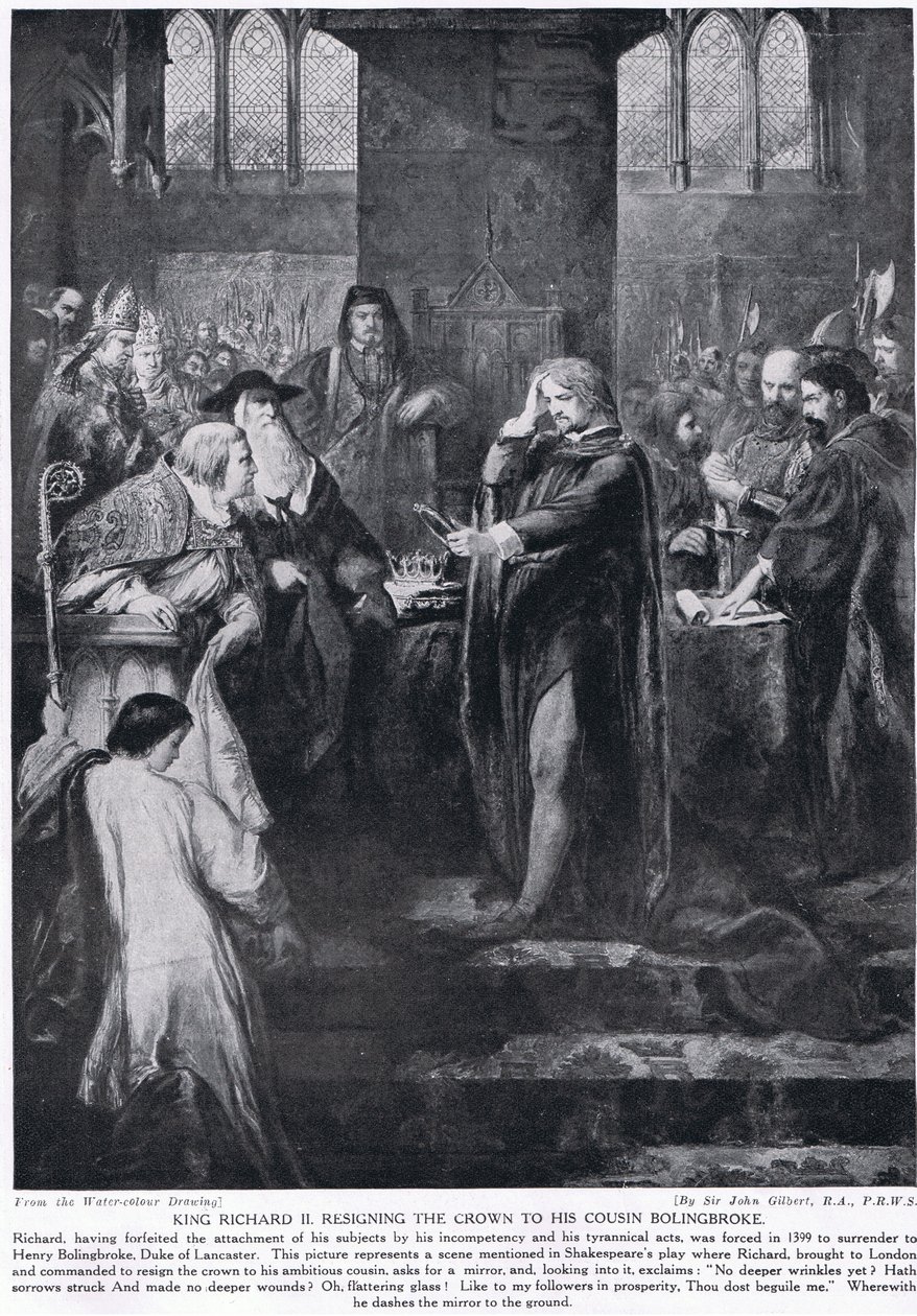 King Richard II resigning the crown to his cousin Bolingbroke, illustration from 