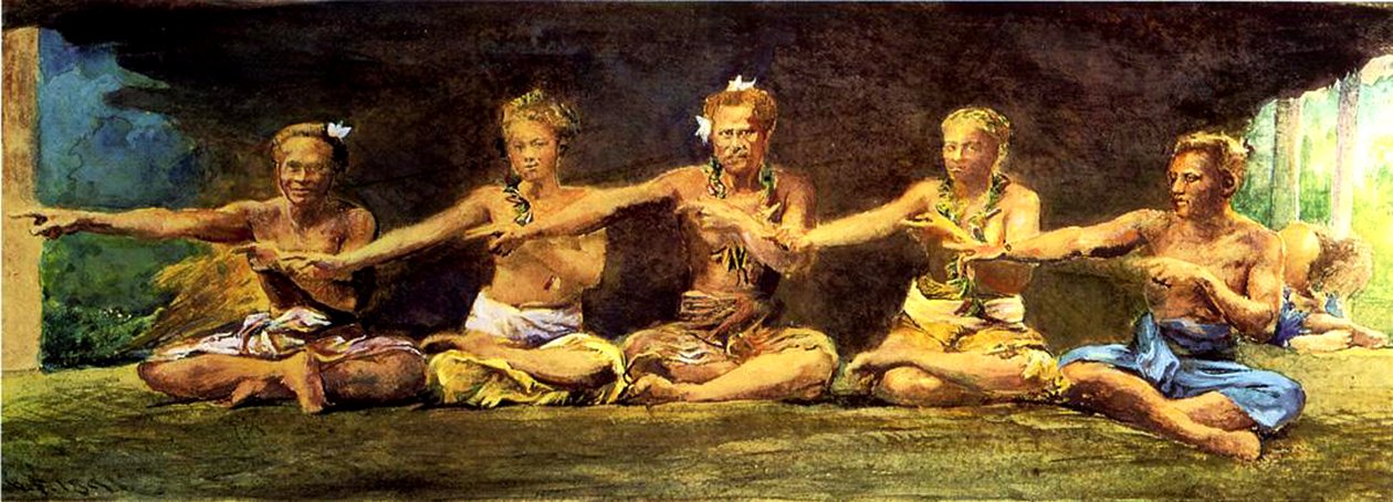 Siva Dance with 5 Dancers, Vaiala, Samoa, 1890 by John La Farge or Lafarge