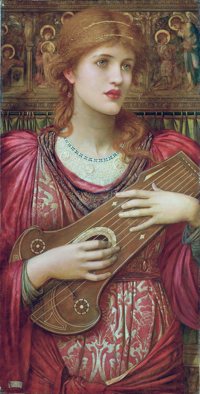 The music faintly falling, dies away Thy dear eyes dream that love will live for aye, 1893 by John Melhuish Strudwick