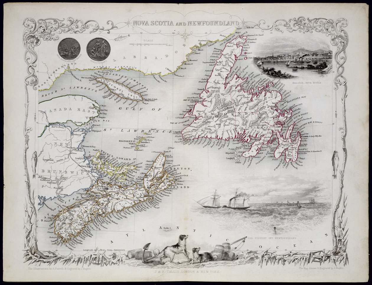 Nova Scotia and Newfoundland, from a Series of World Maps published by John Tallis und Co., New York and London, 1850s by John Rapkin